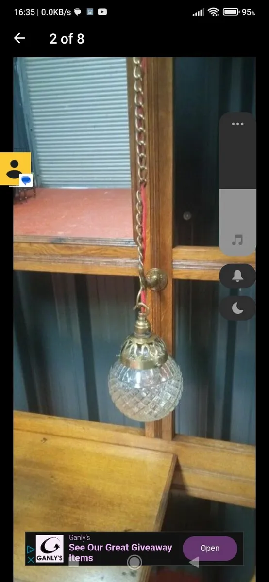 Antique Pendant Light, Brass Gallery & Chain - Image 2