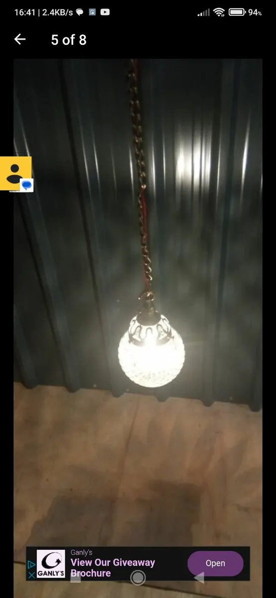 Antique Pendant Light, Brass Gallery & Chain - Image 4