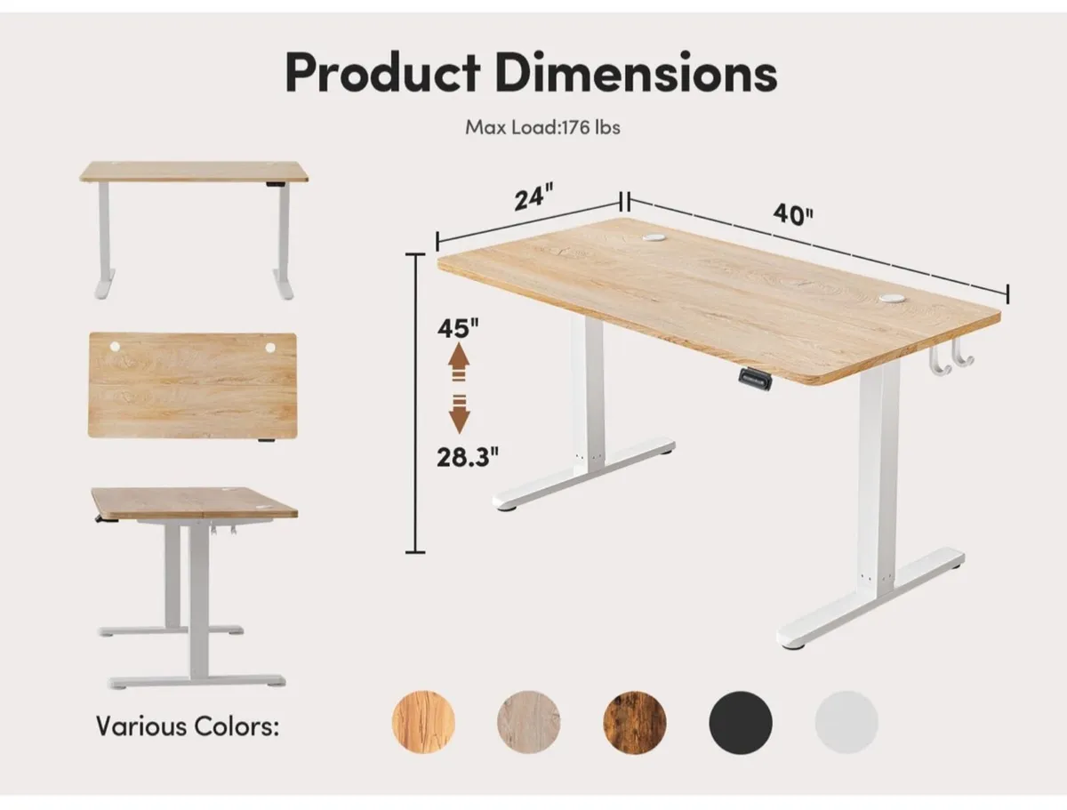 Electric Height Adjustable Standing Desk, 60x100cm - Image 3