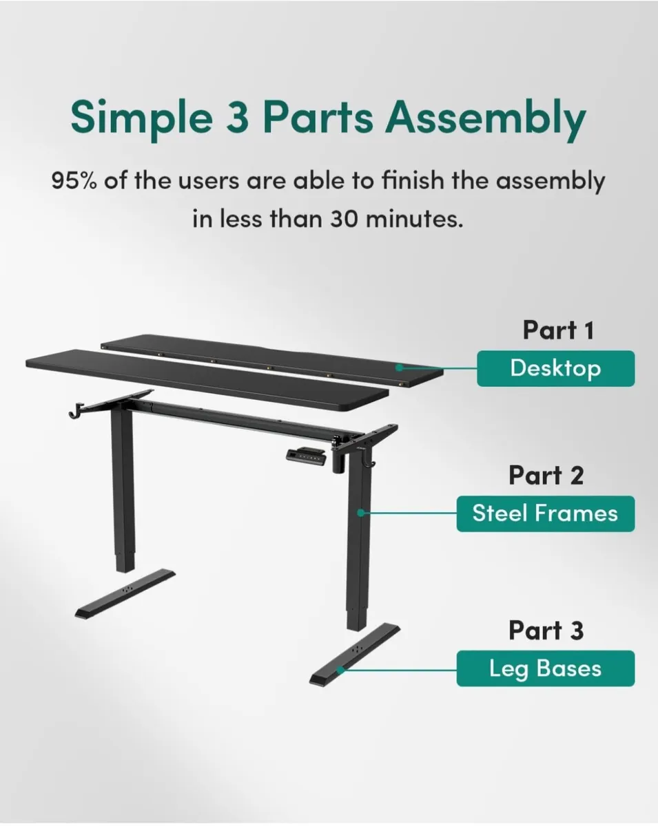 Electric Height Adjustable Standing Desk, 60x100cm - Image 2
