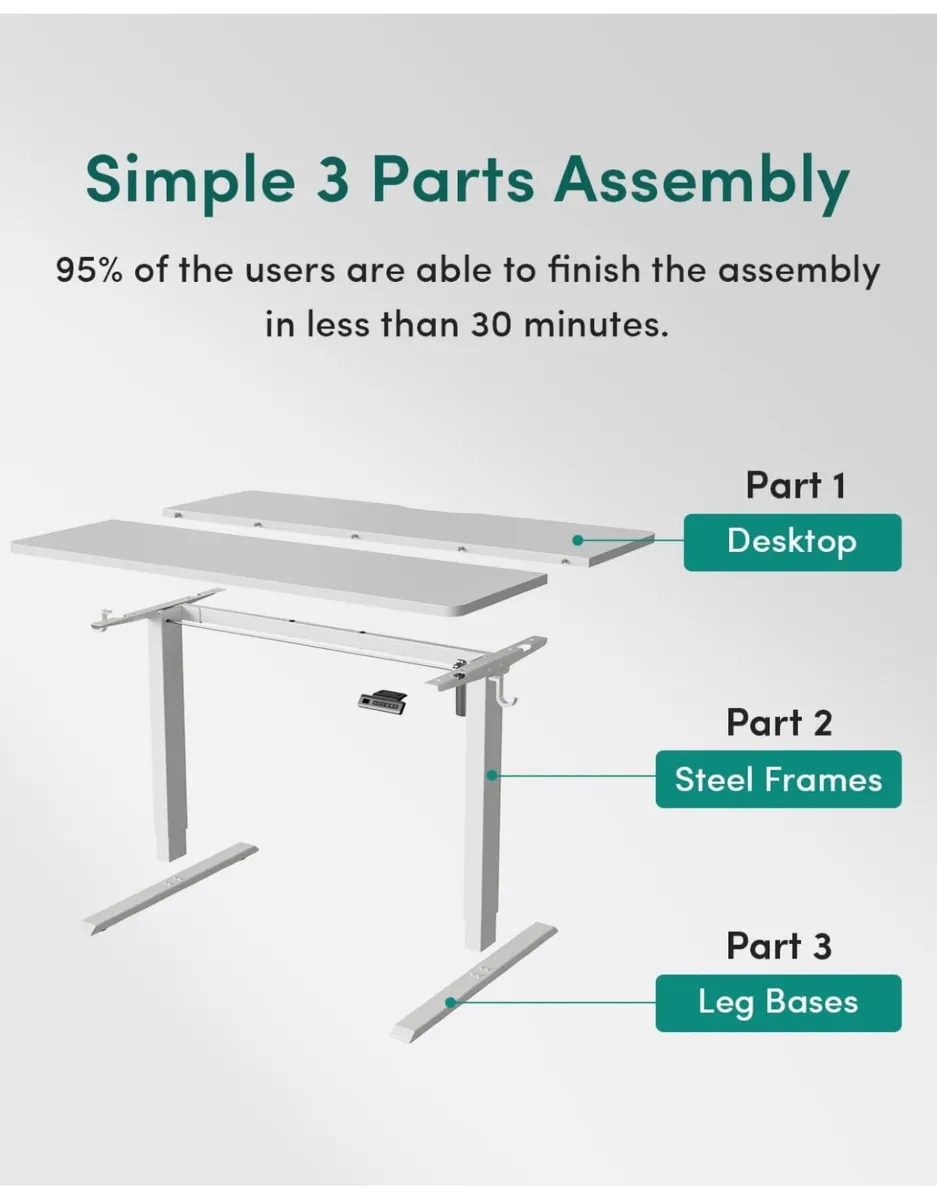 Electric Height Adjustable Standing Desk, 60x100cm - Image 3