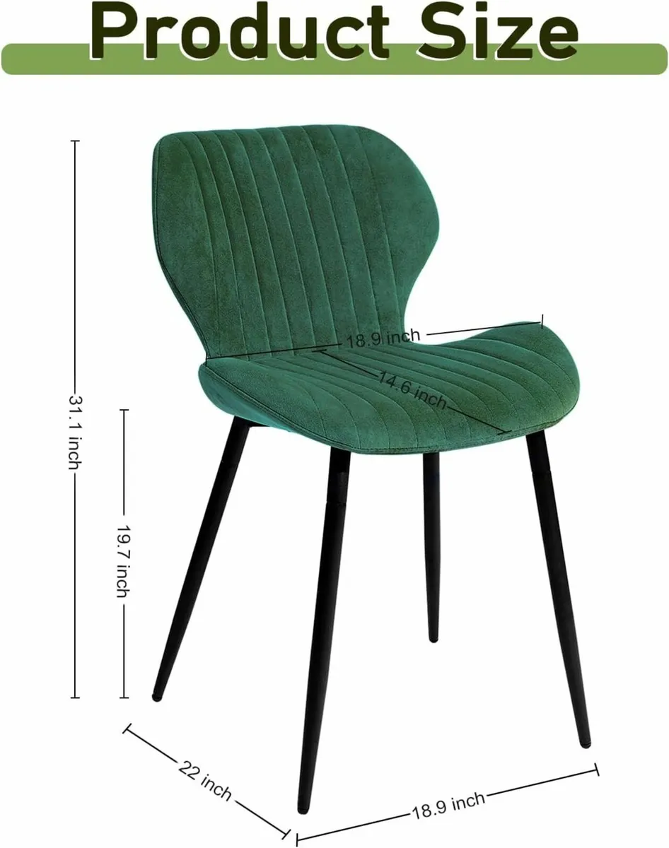 Set of 2 Velvet Chair Dining Chairs, Green - Image 3