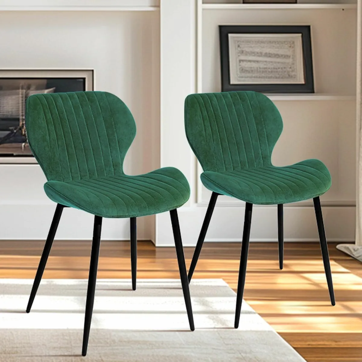Set of 2 Velvet Chair Dining Chairs, Green - Image 1
