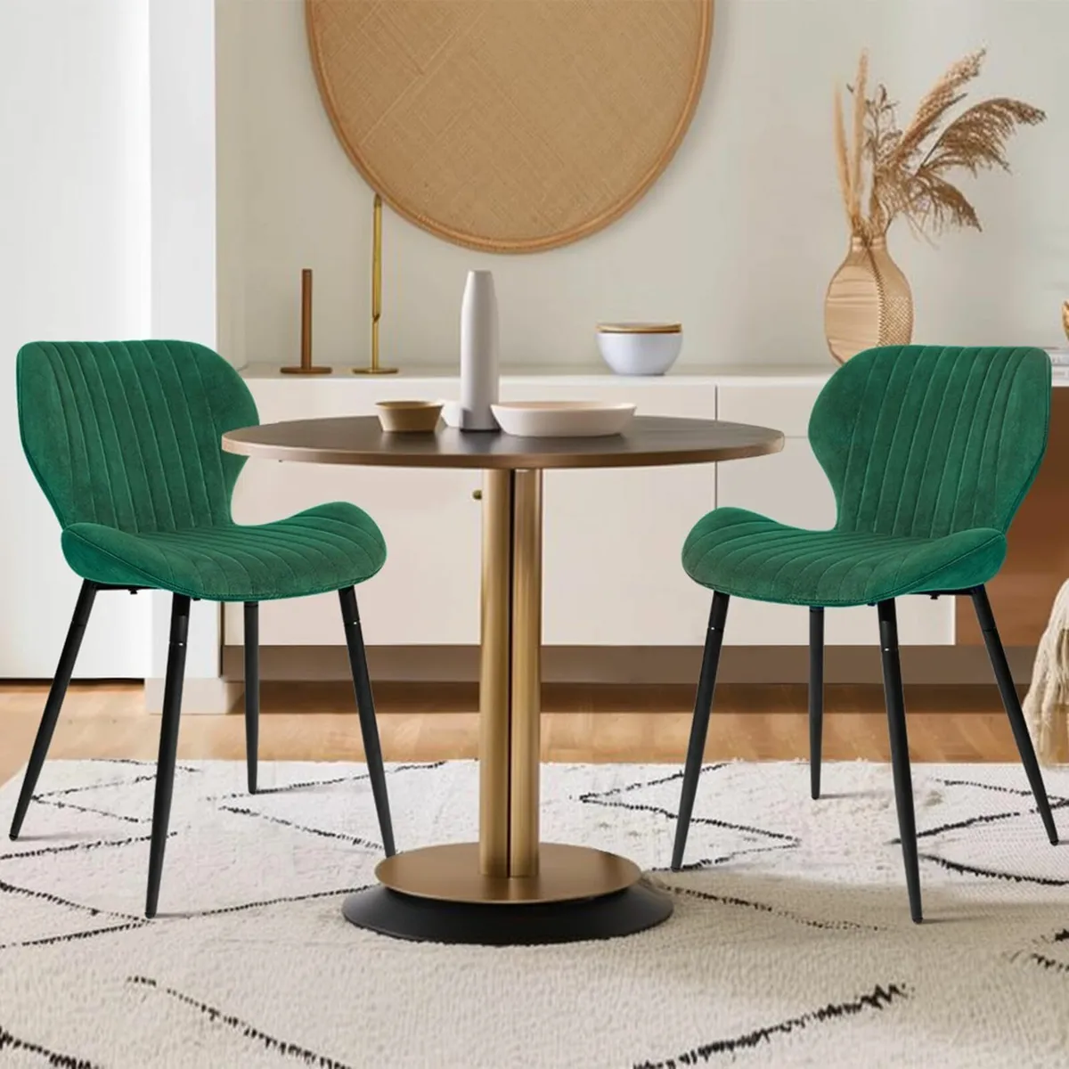 Set of 2 Velvet Chair Dining Chairs, Green - Image 2