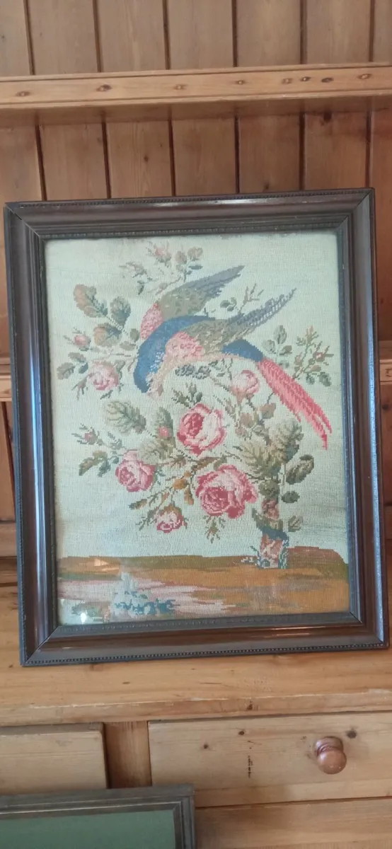 Lovely Antique Framed Embroidered Tapestry - Image 3