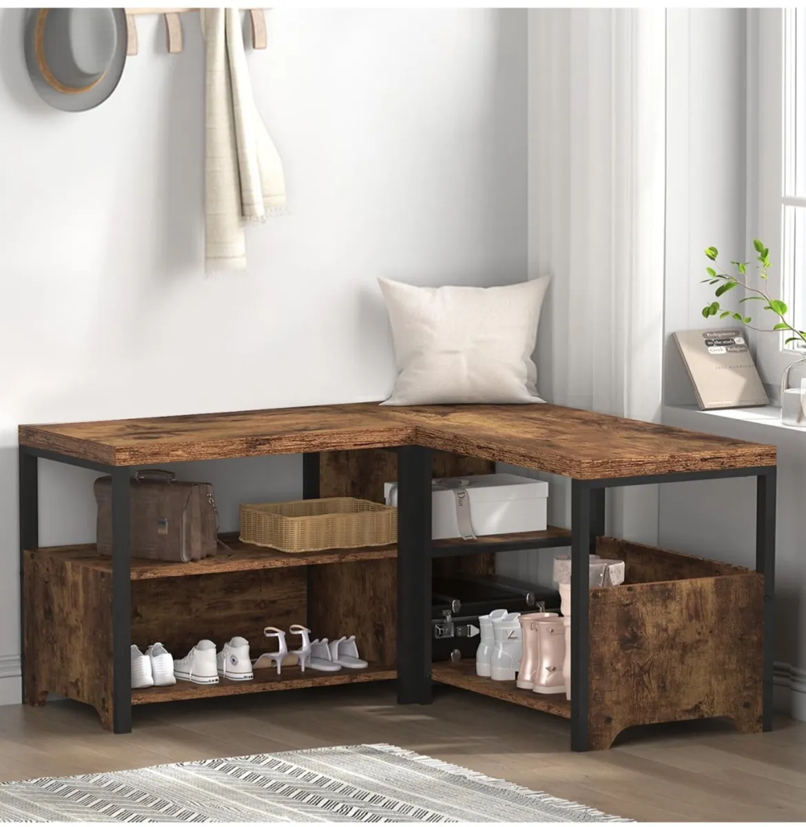 Entryway Bench Shoe Storage, Rustic Corner Storage - Image 3