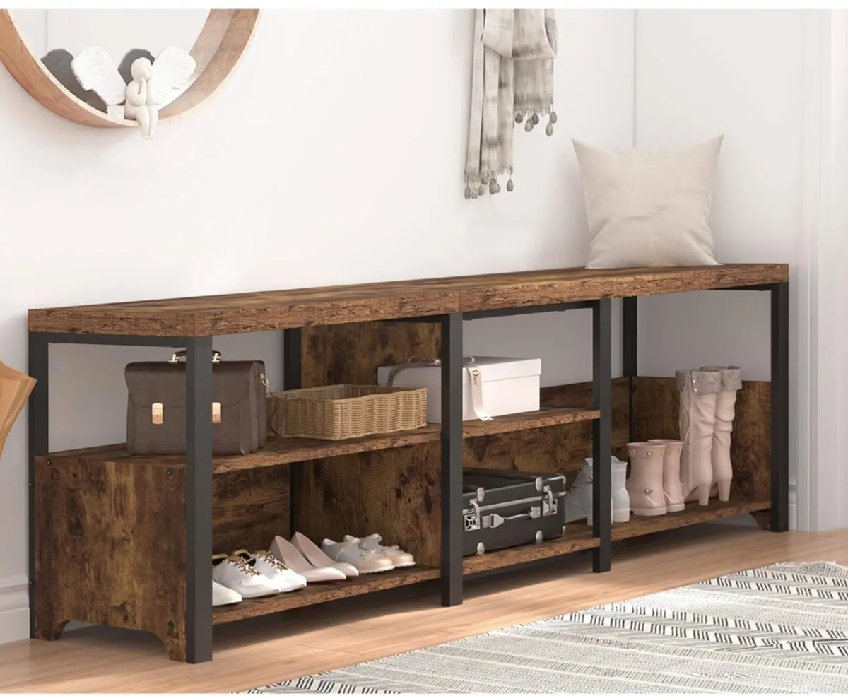 Entryway Bench Shoe Storage, Rustic Corner Storage - Image 1