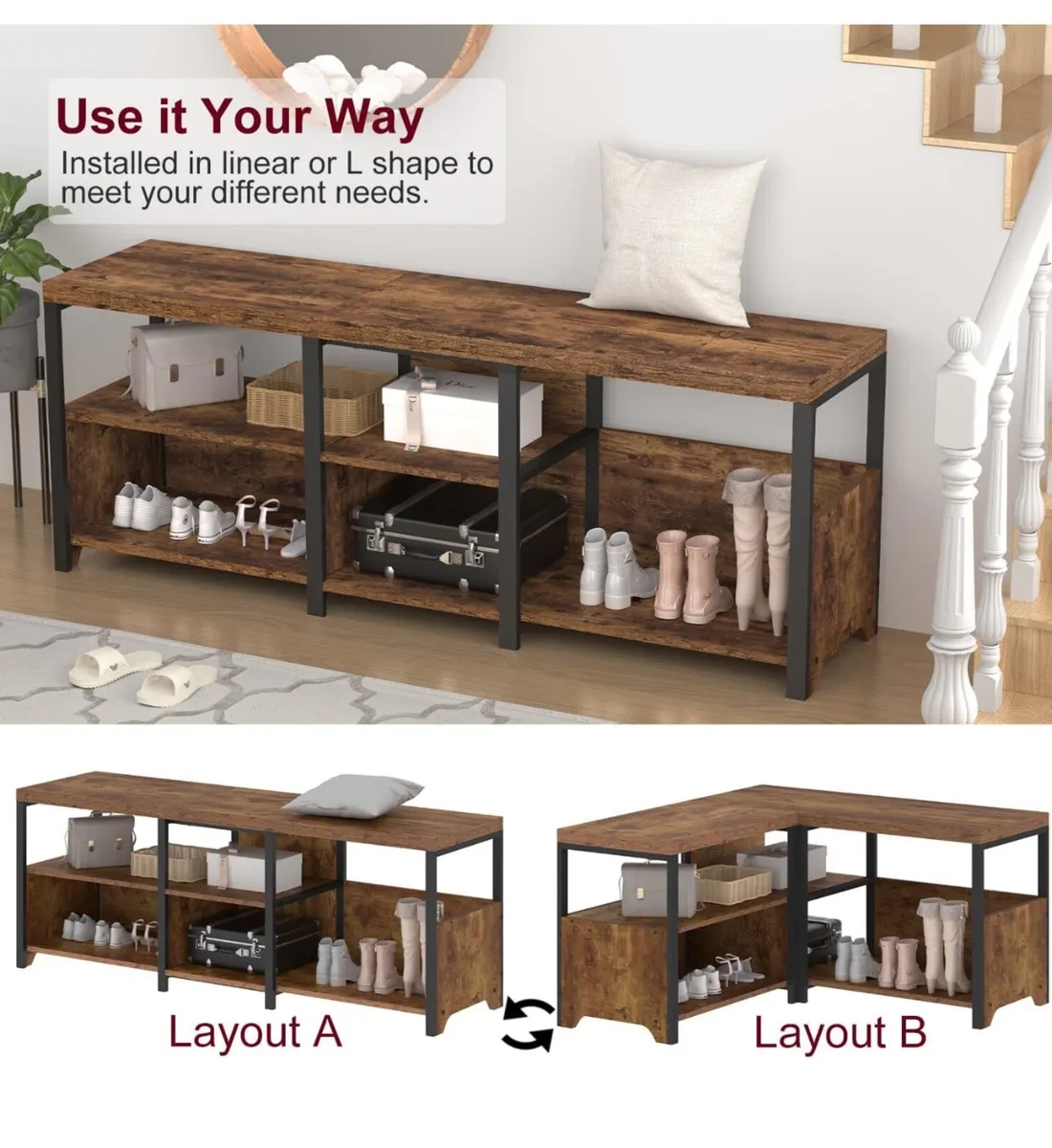 Entryway Bench Shoe Storage, Rustic Corner Storage - Image 2
