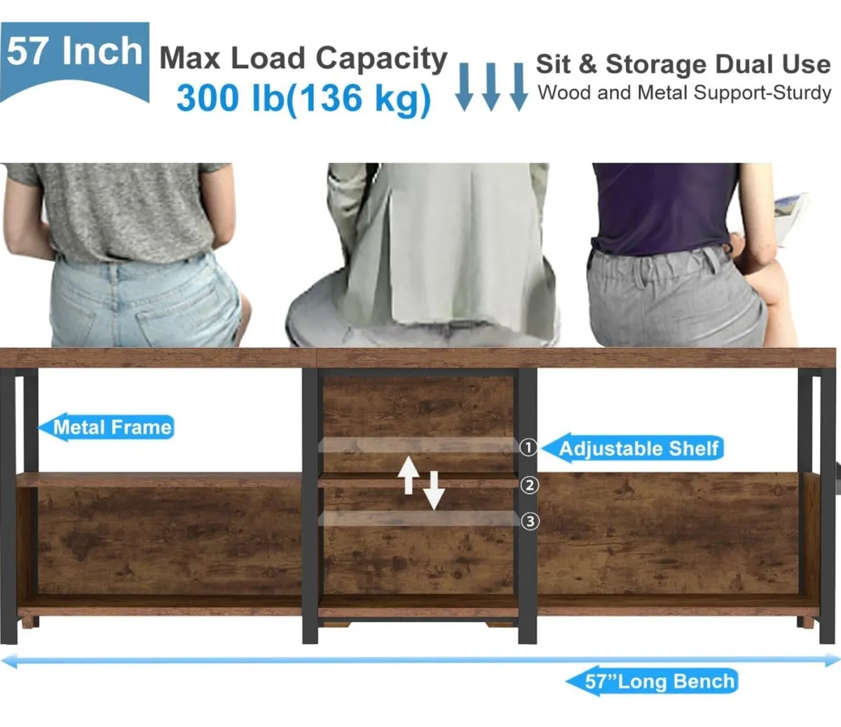 Entryway Bench Shoe Storage, Rustic Corner Storage - Image 3