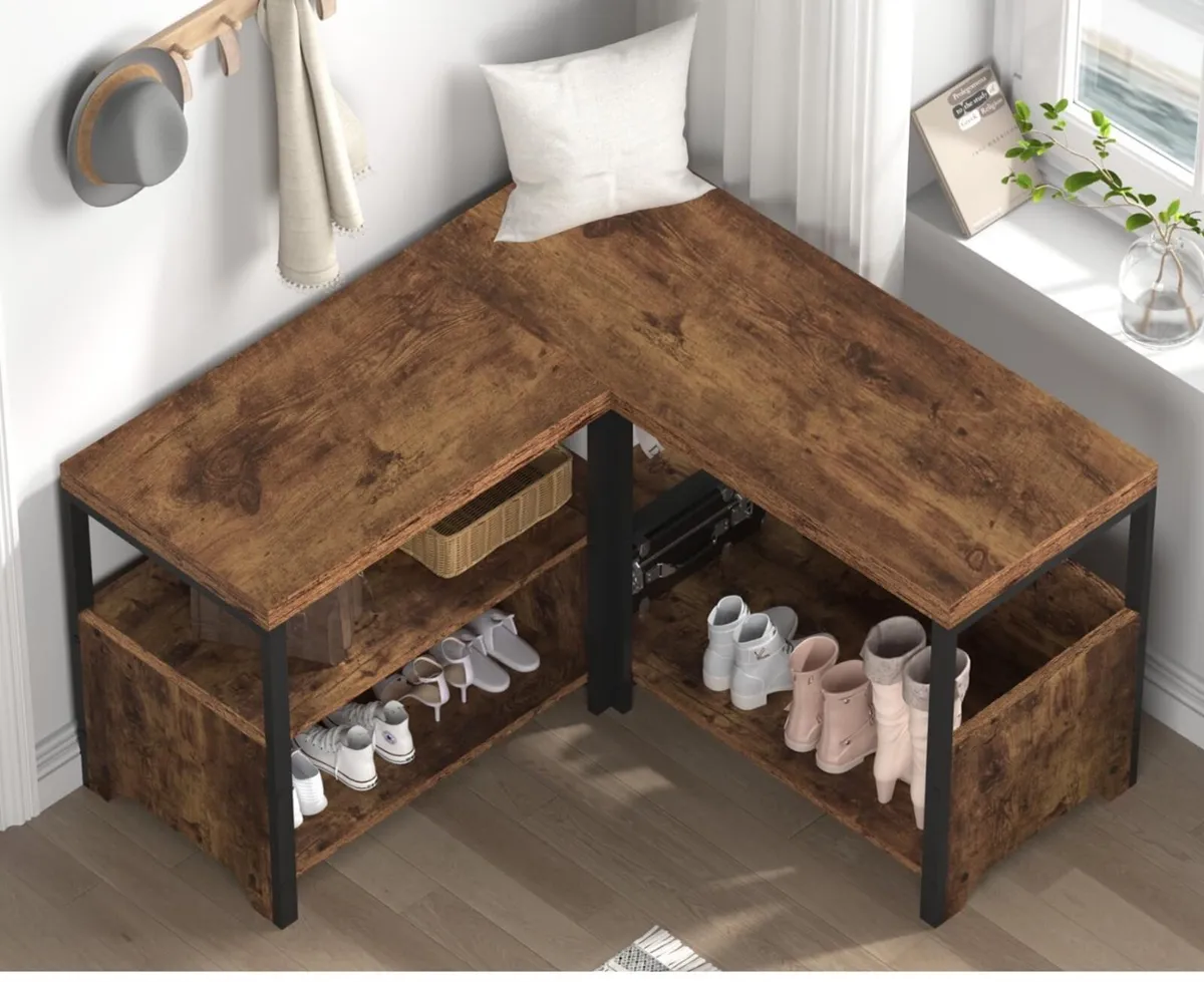 Entryway Bench Shoe Storage, Rustic Corner Storage - Image 2