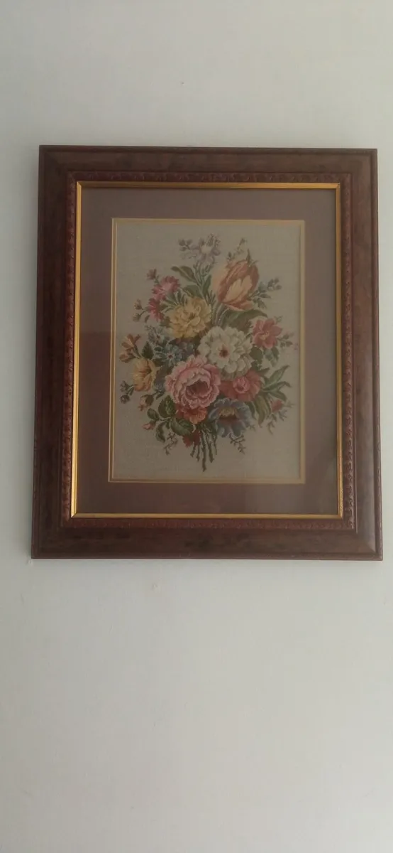 Nice Framed Tapestry, Floral Image - Image 1