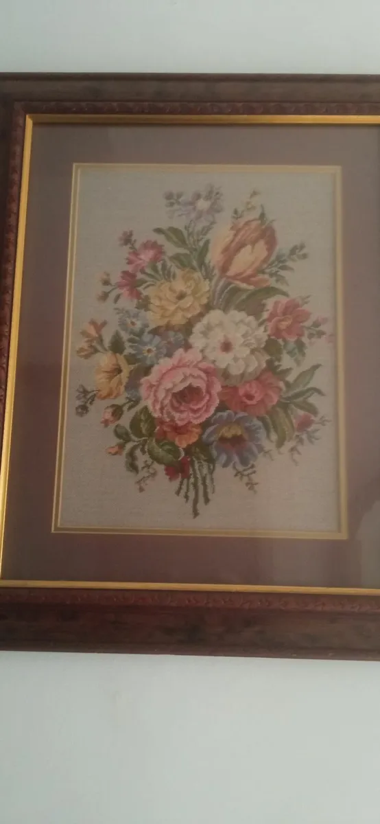 Nice Framed Tapestry, Floral Image - Image 2