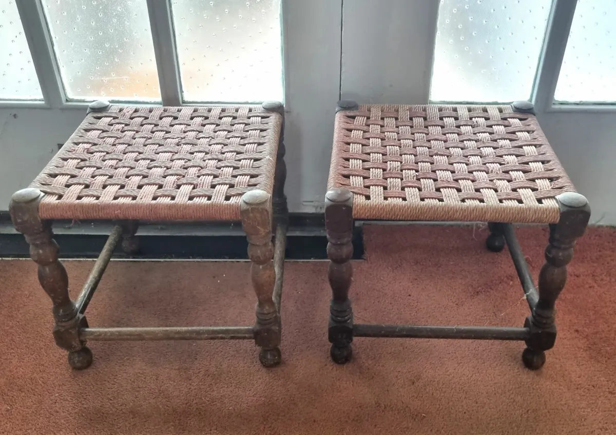 Vintage Woven Wood Footstool x 2 - Image 1