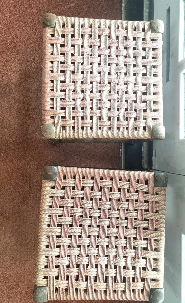 Vintage Woven Wood Footstool x 2 - Image 2