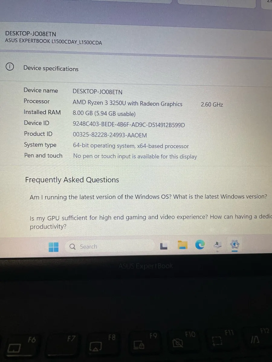 Asus laptop Ryzen 3 8gb 256 win 11 - Image 4