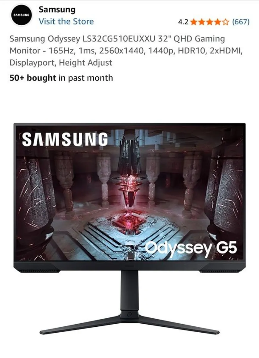 Sim Gear - 3 x Samsung Odyssey LS32CG510EUXXU 32" QHD Gaming Monitor - 165Hz, 1ms, 2560x1440, 1440p, HDR10, 2xHDMI, Displayport, Height Adjust - Image 3