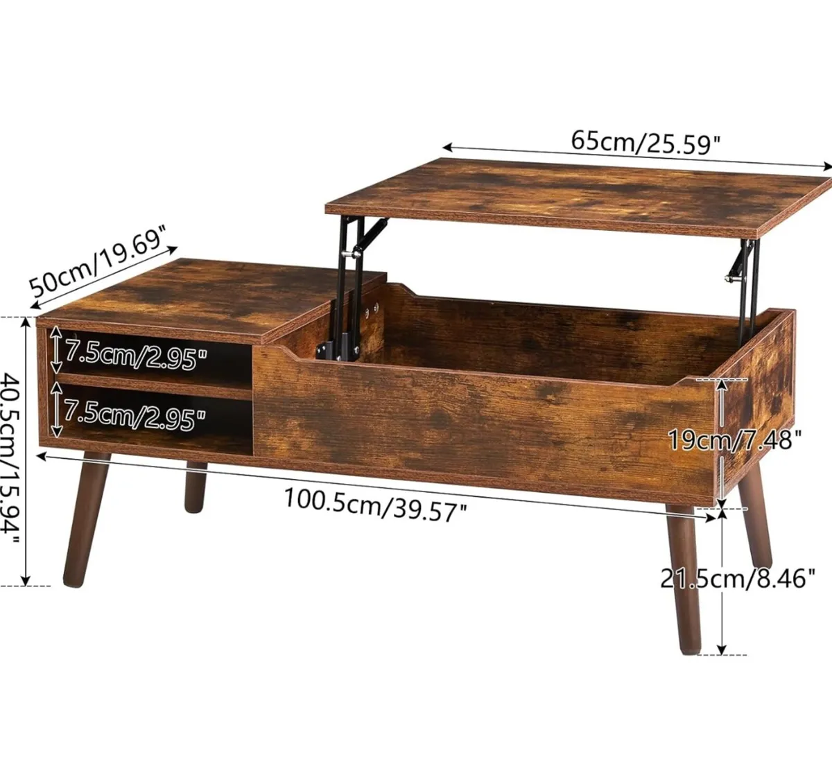 Coffee Table, Lift Top Coffee Table with Hidden Co - Image 2