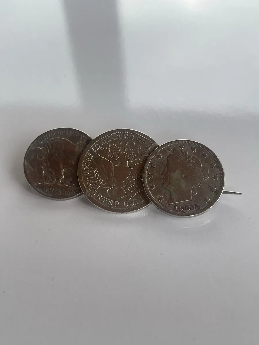 Antique Silver Coin Brooch - Image 1