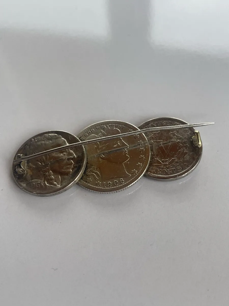 Antique Silver Coin Brooch - Image 2