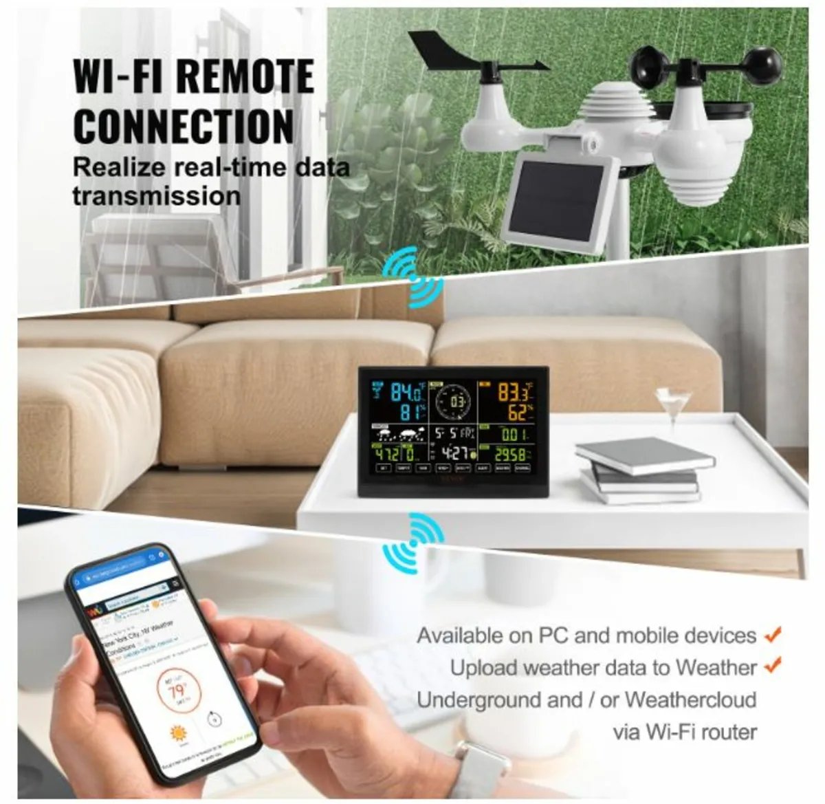 7-in-1 Wi-Fi Weather Station, 7.5 in Color Display - Image 4