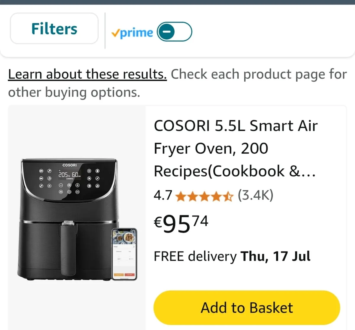 Cosori Smart Air fryer 5.5L