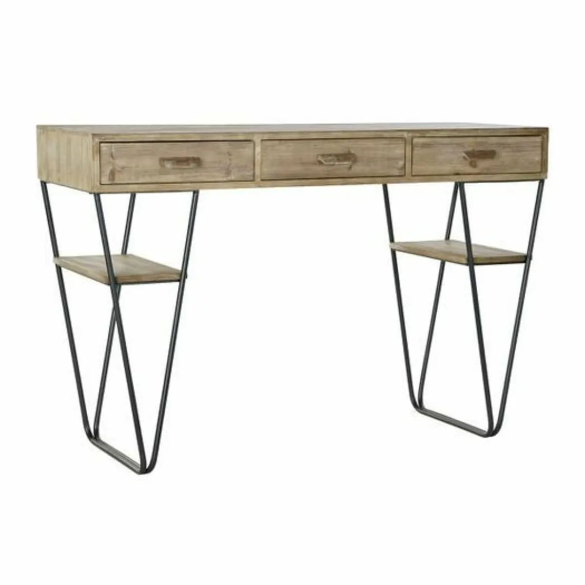 Vintage Console Table Black Metal & Fir Wood Spec - Image 1