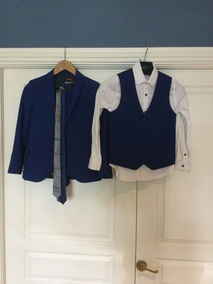 Boys three piece Next blue  suit & black shoes - Image 1