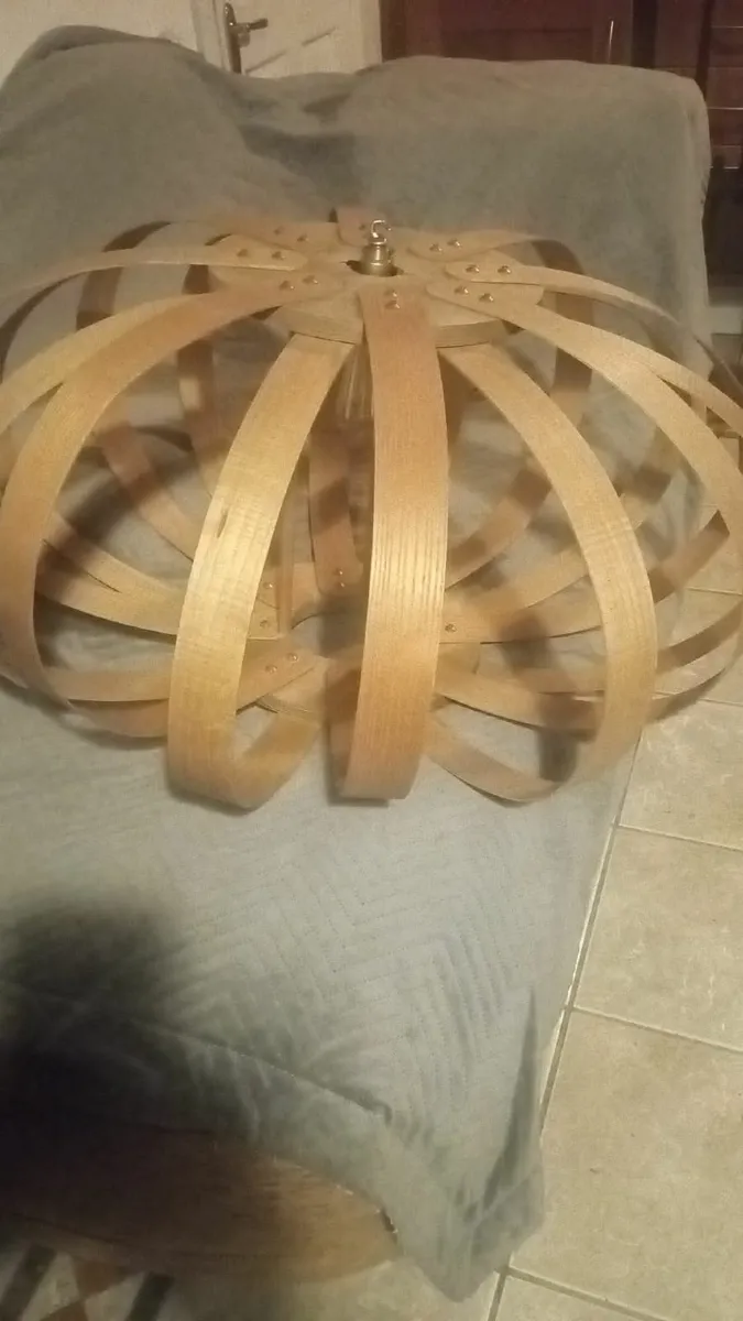 Steam Bent Wood Pendant Light Shade, 'Pumpkin' - Image 2