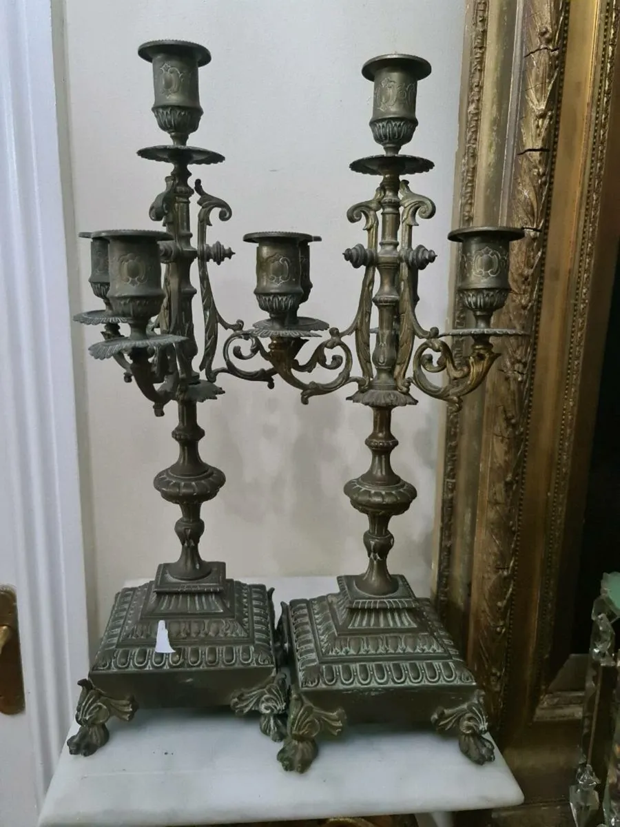 A pair of Antique brass candleabras - Image 2