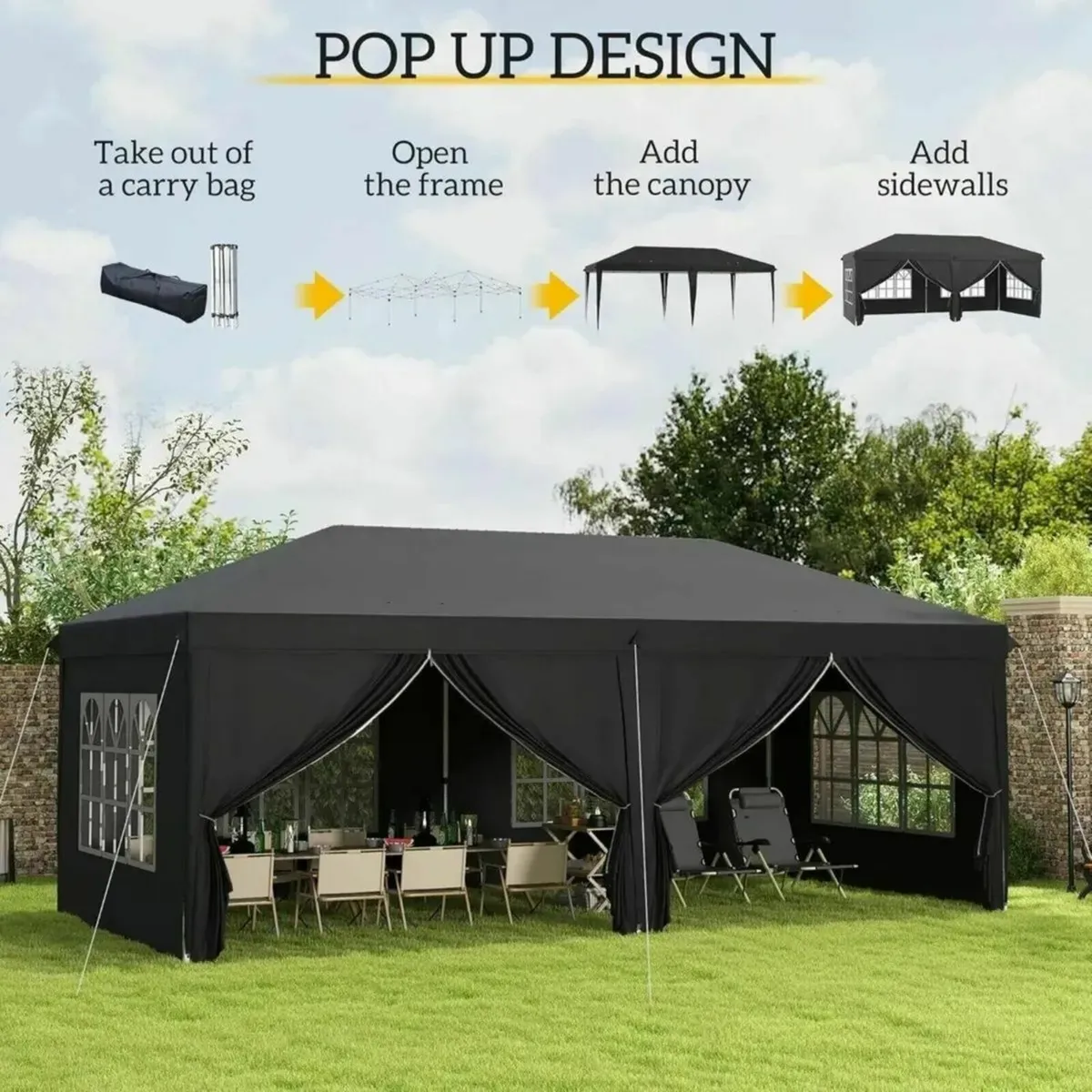 Pop-Up Gazebo 3 m x 6 m with Sides & Windows - Image 3