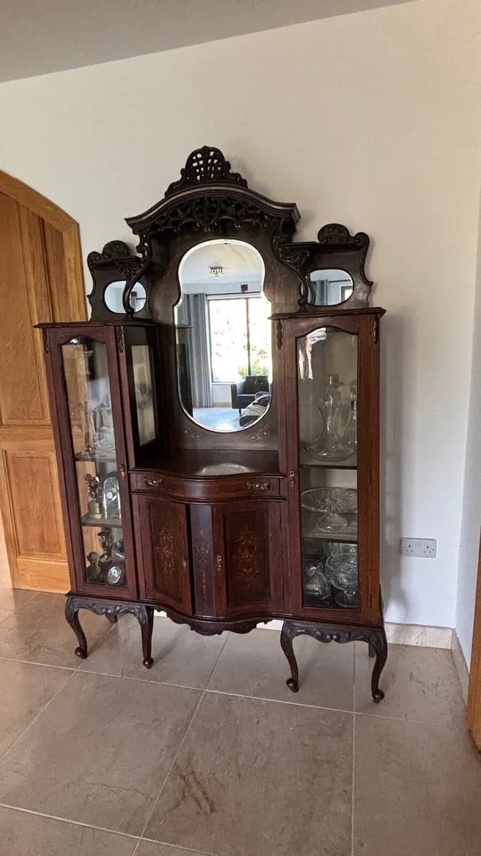 Antique Display Cabinet with Mirror - Image 4