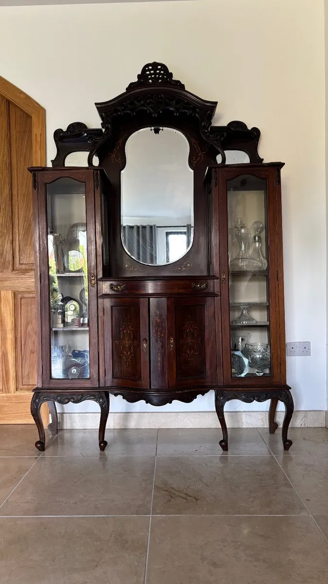 Antique Display Cabinet with Mirror - Image 1