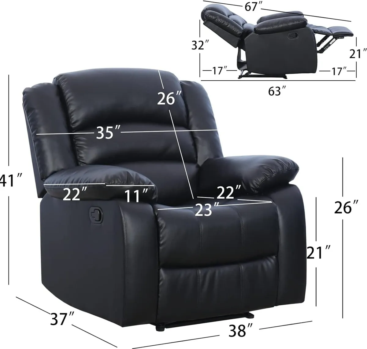 Single Recliner Chair Black – Living Room Use - Image 3