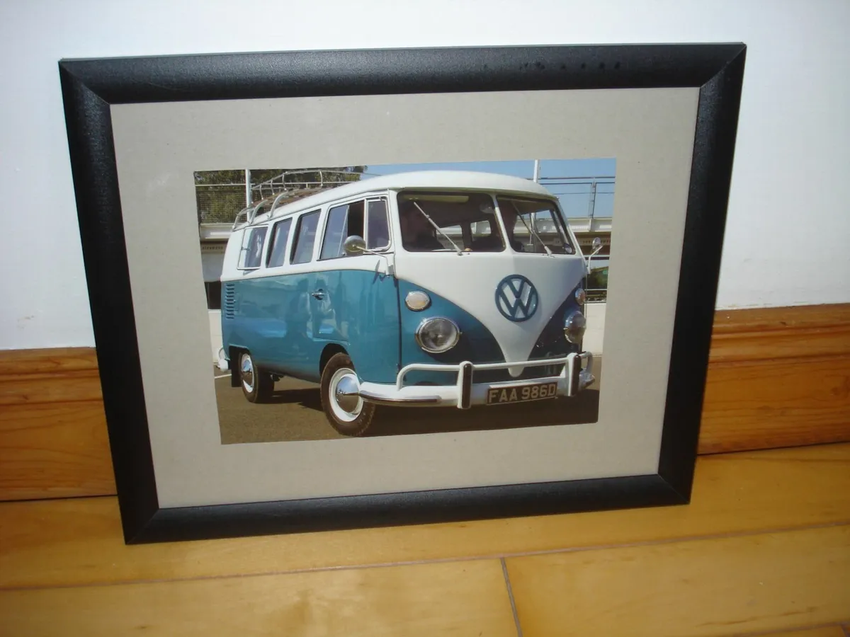 VINTAGE VW BUS/BEETLE  GLASS FRAMED PRINTS. - Image 1