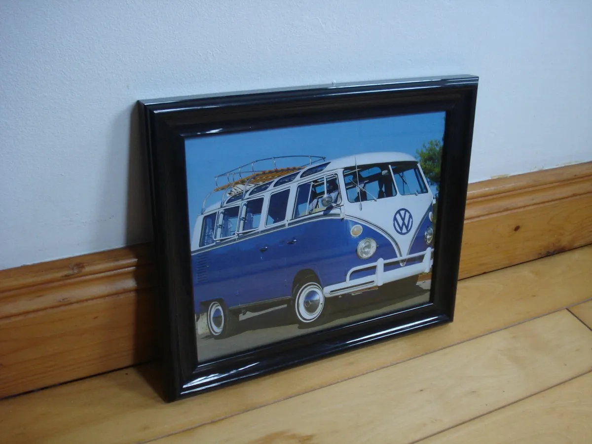VINTAGE VW BUS/BEETLE  GLASS FRAMED PRINTS. - Image 2