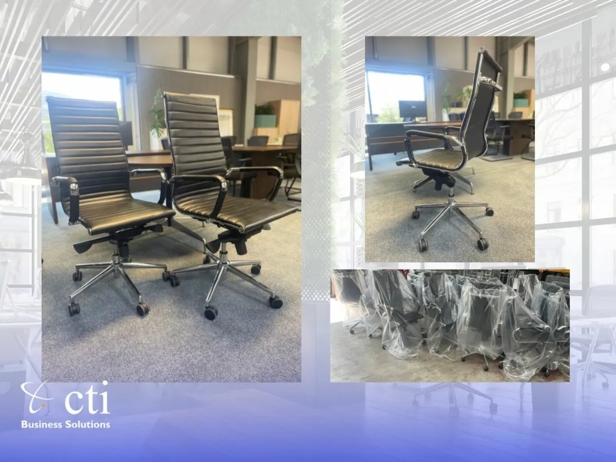 10 X Black Leather Boardroom Chairs - Grade A - Image 1