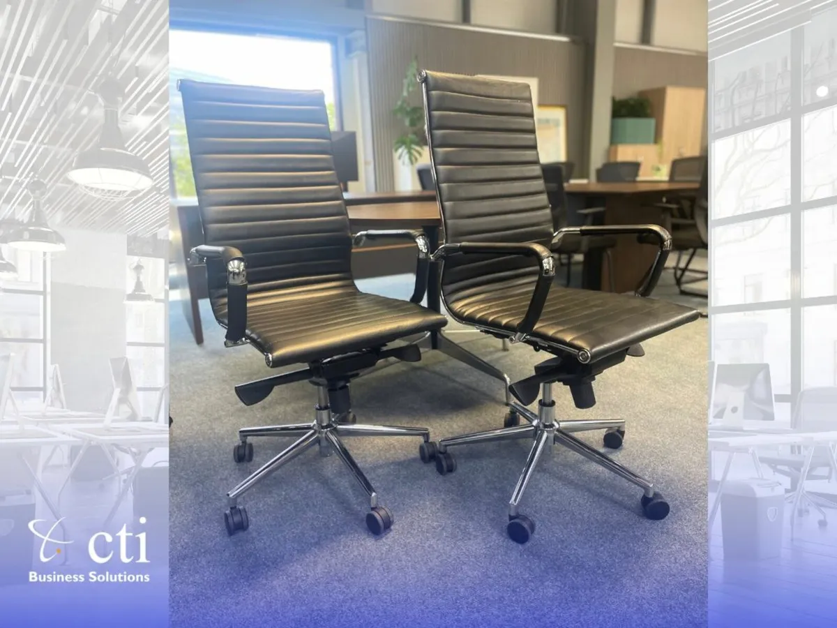 10 X Black Leather Boardroom Chairs - Grade A - Image 2