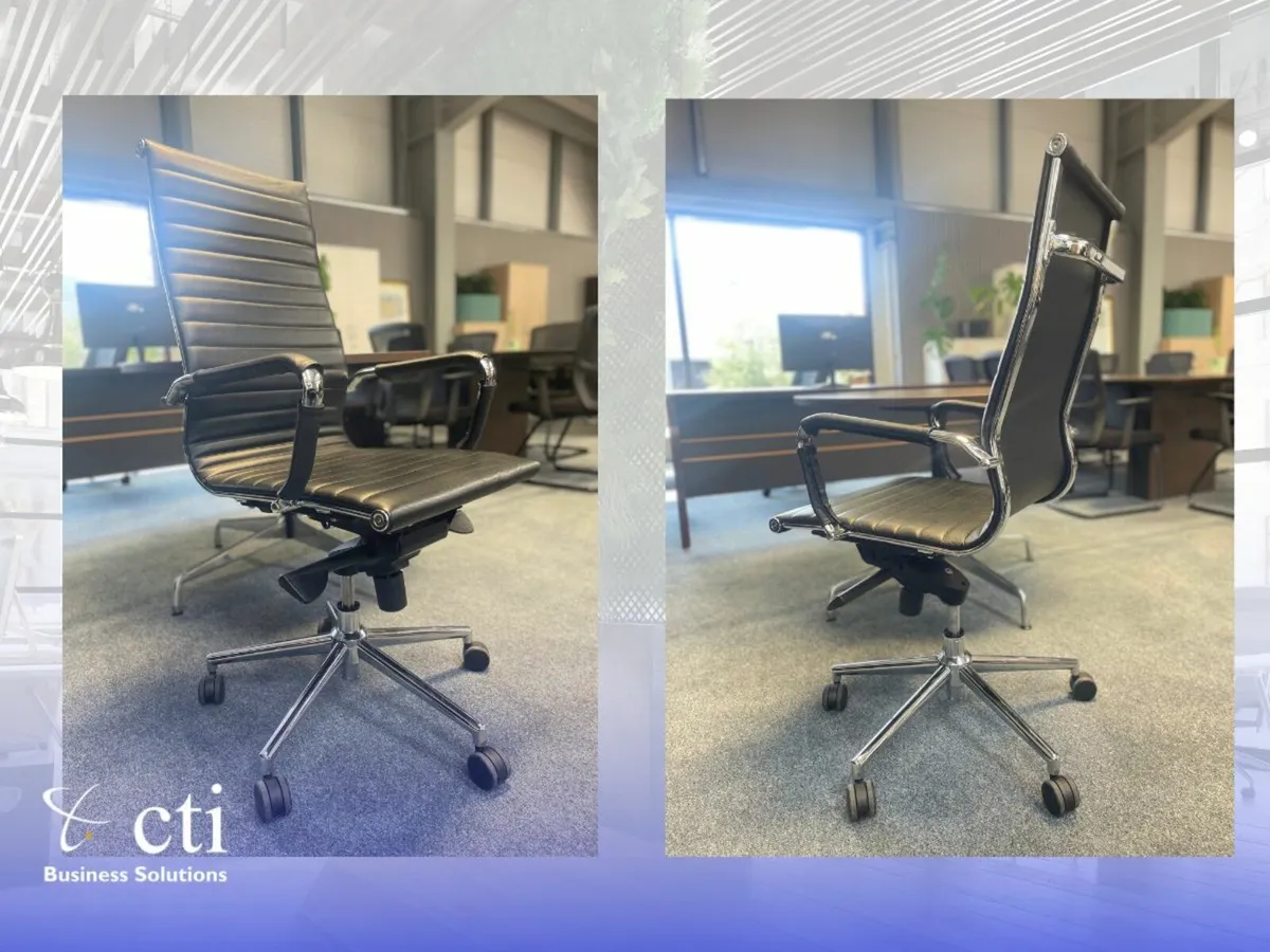 10 X Black Leather Boardroom Chairs - Grade A - Image 3