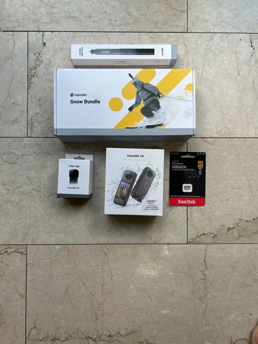 Insta360 X4 8K 360 Action Camera + Full Accessory Bundle (Snow Kit, Stick, Lens Cap, SD Card) - Image 1