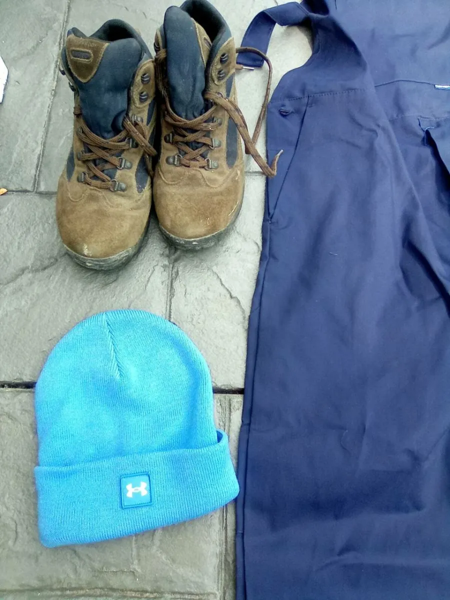 NEW. OVERALLS . A HAT . AND  PAIR OF HIKING BOOTS - Image 3