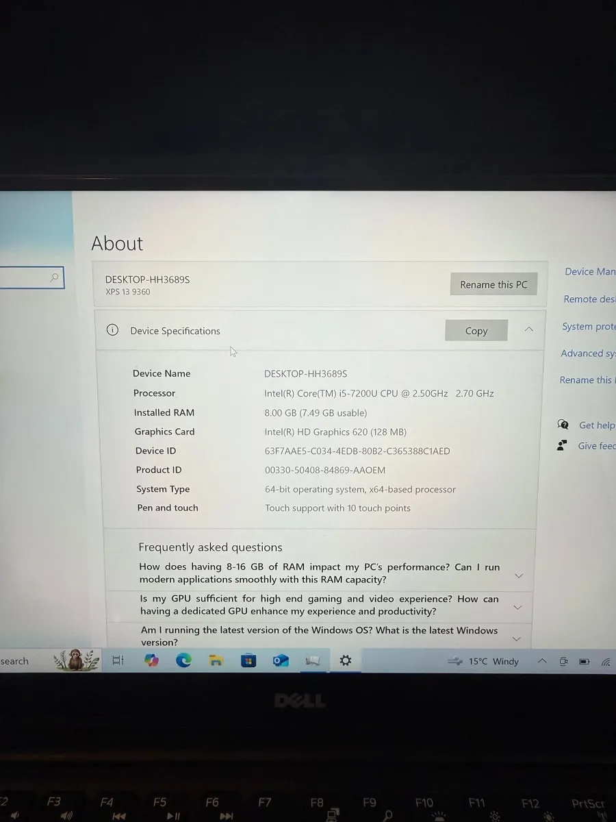 Dell XPS 9360 Laptop i5/8GB/256SSD/QHD - Image 3