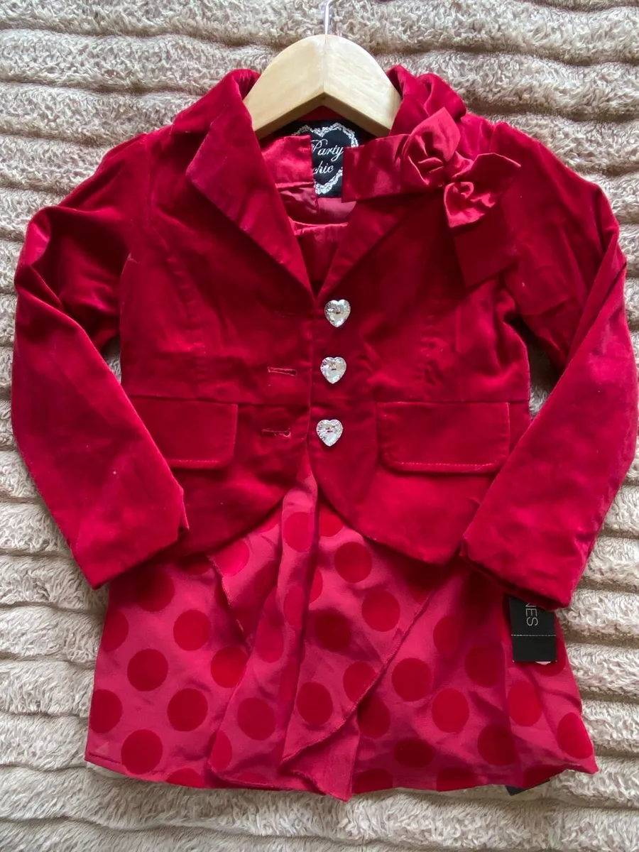 Girls Elegant Red Velvet Occasional Outfit - Image 1