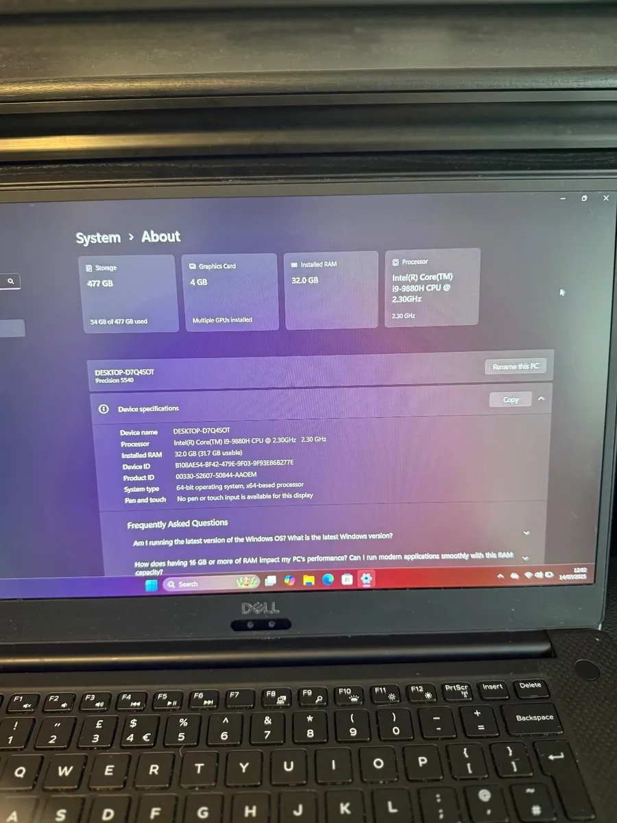 Dell Precision 5540 Laptop i9/32GB/512SSD/Nvidia - Image 2
