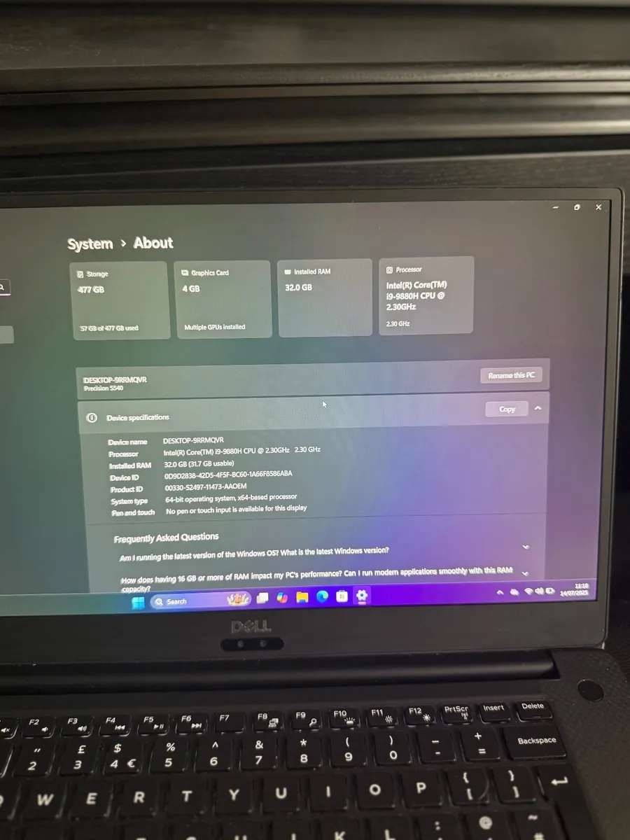 Dell Precision 5540 Laptop i9/32GB/512SSD/Nvidia - Image 2