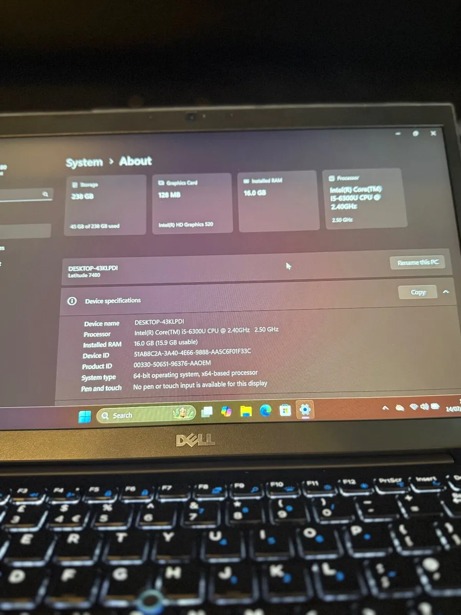 Dell Latitude 7480 Laptop i5/16GB/256SSD/FHD - Image 4