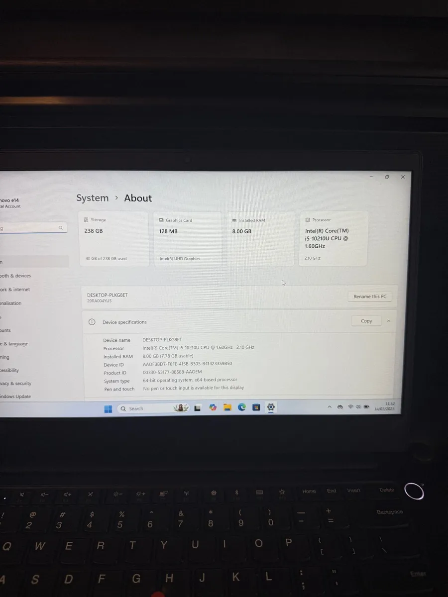 Lenovo ThinkPad e14 Laptop i5/8GB/256SSD/FHD - Image 3