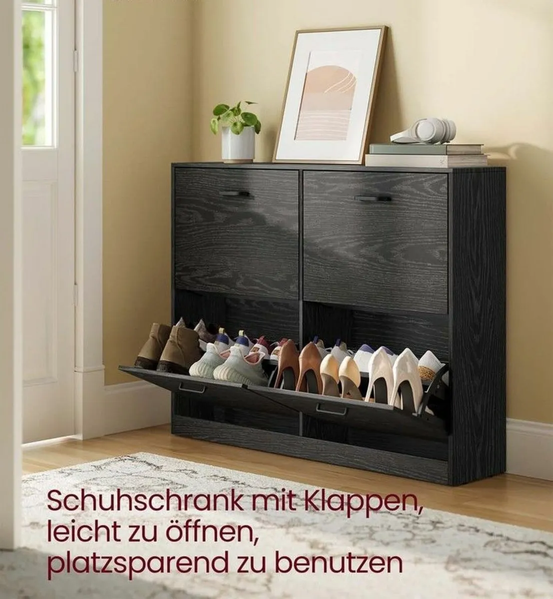 Slim Shoe Cabinet with 4 Flaps and Adjustable Divi - Image 2