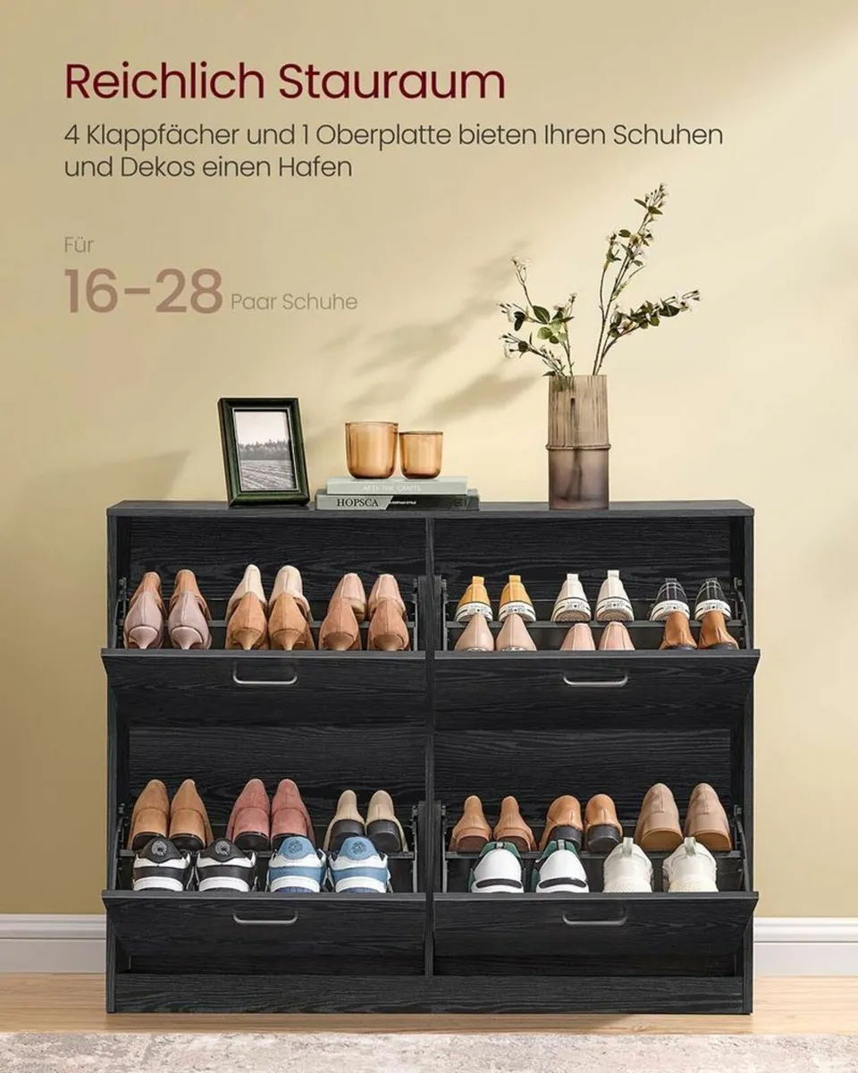 Slim Shoe Cabinet with 4 Flaps and Adjustable Divi - Image 4