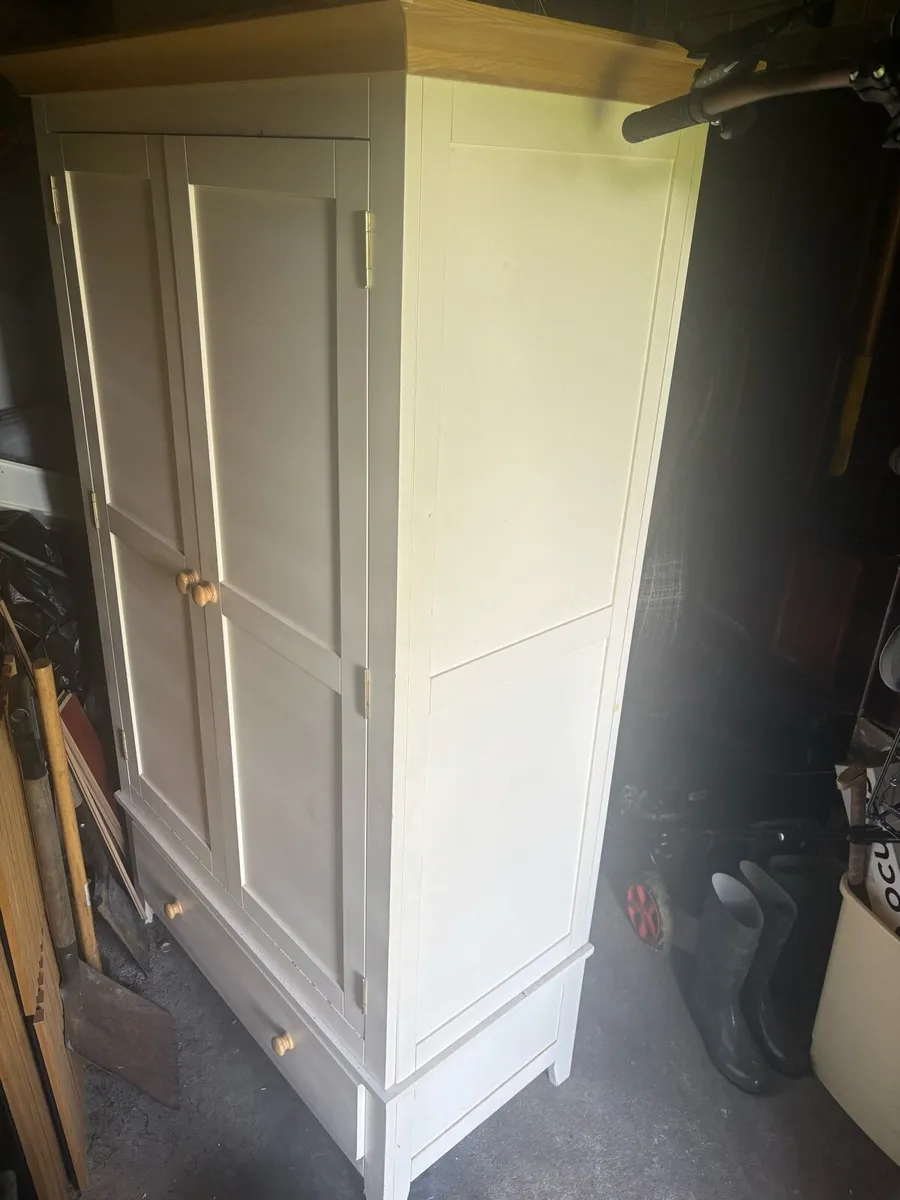 Soft Cream Wardrobe with Oak Trim - Image 1