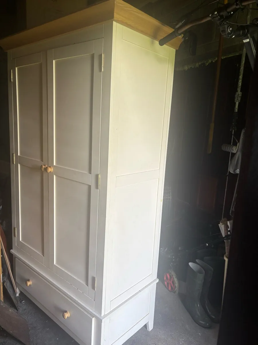 Soft Cream Wardrobe with Oak Trim - Image 2